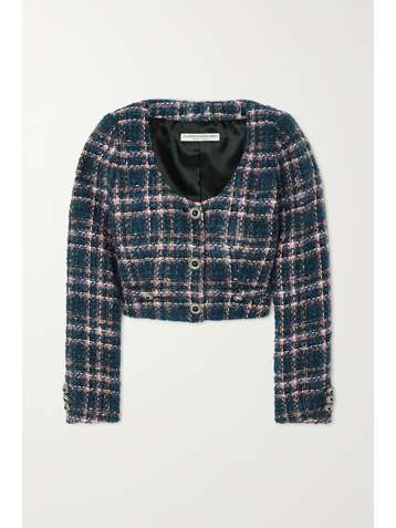 ALESSANDRA RICH Cropped button-embellished checked tweed jacket