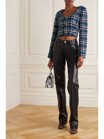 ALESSANDRA RICH Cropped button-embellished checked tweed jacket