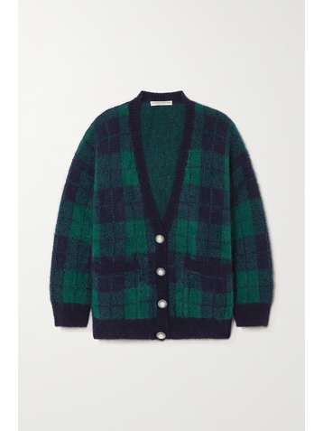 ALESSANDRA RICH Checked brushed mohair-blend cardigan