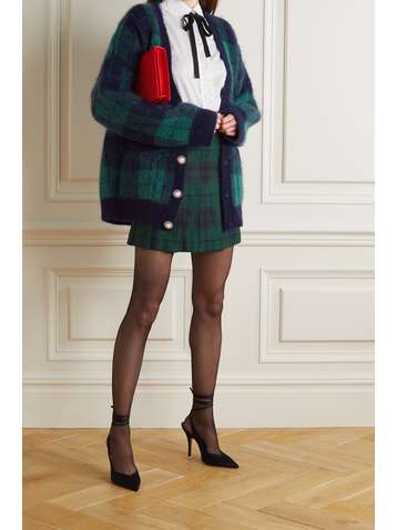 ALESSANDRA RICH Checked brushed mohair-blend cardigan