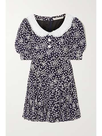 ALESSANDRA RICH Lace-trimmed floral-print silk crepe de chine mini dress