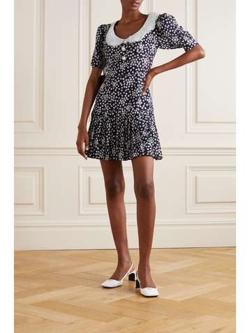 ALESSANDRA RICH Lace-trimmed floral-print silk crepe de chine mini dress