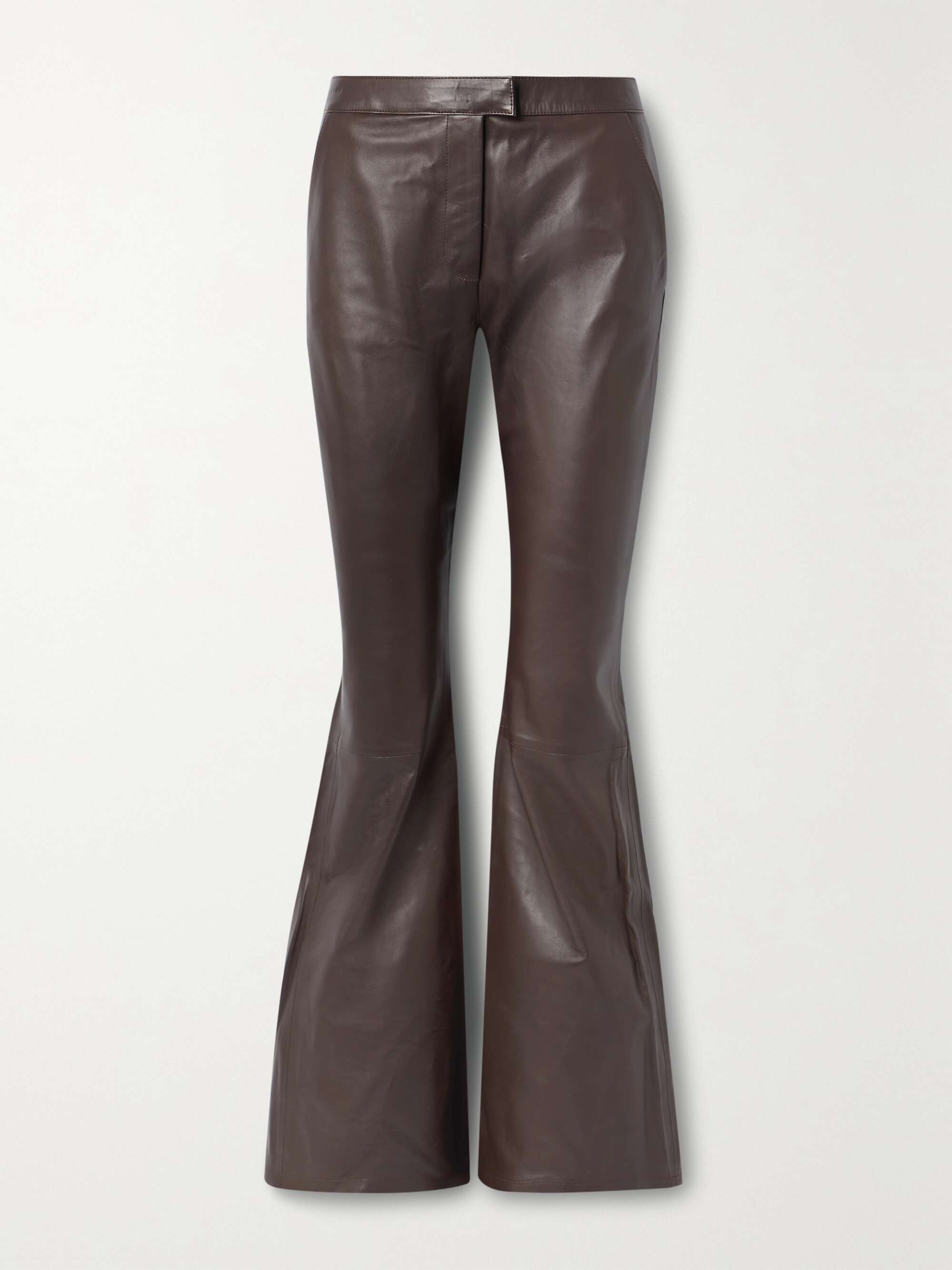 Dark brown Lin leather flared pants 