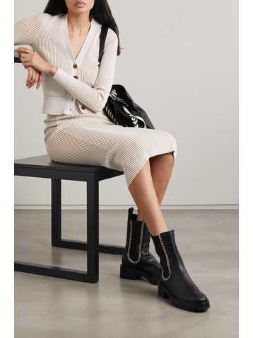AQUAZZURA Bottines chelsea en cuir texturé à chaînes Mason