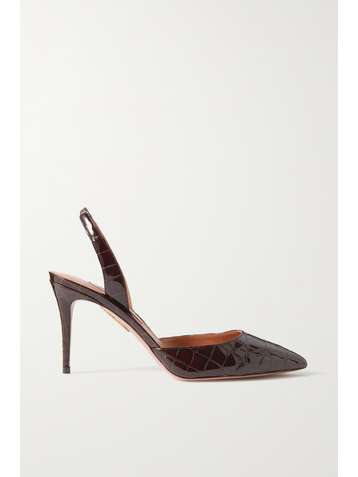 AQUAZZURA So Nude 85 Slingback-Pumps aus Leder mit Krokodileffekt