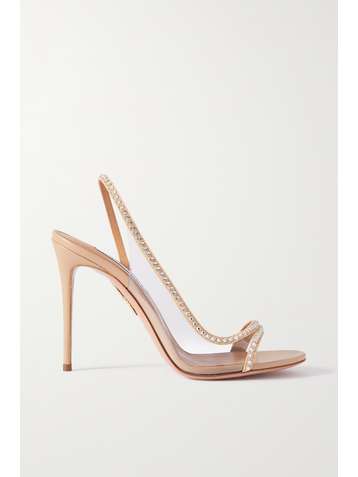 AQUAZZURA Sandales à brides arrière en cuir et en PVC à cristaux 105
