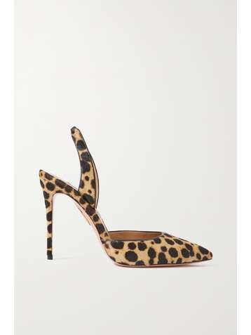 AQUAZZURA So Nude Cavallino 105 leopard-print calf hair slingback pumps