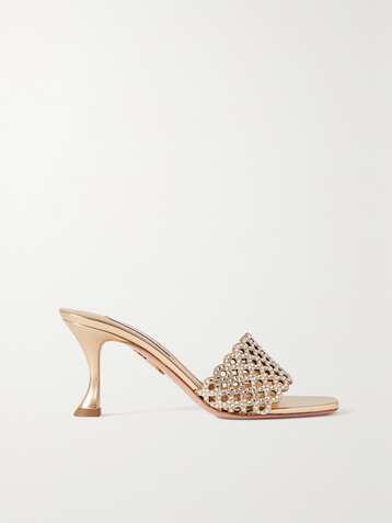 AQUAZZURA Candy 75 crystal-embellished metallic leather mules