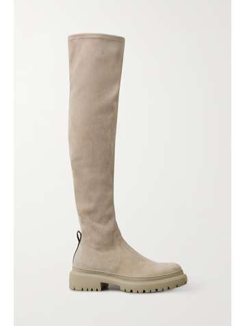 BRUNELLO CUCINELLI Bead-embellished suede over-the-knee boots