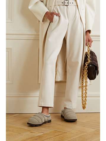 BRUNELLO CUCINELLI Bead-embellished shearling-lined quilted suede slippers