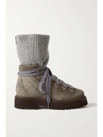 BRUNELLO CUCINELLI Suede and ribbed cashmere ankle boots
