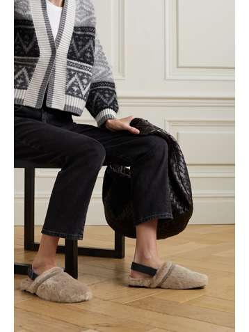 BRUNELLO CUCINELLI Bead-embellished shearling and leather clogs
