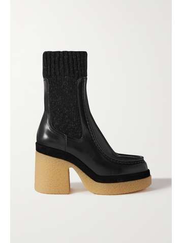 CHLOÉ Jamie ribbed-knit and leather platform Chelsea boots