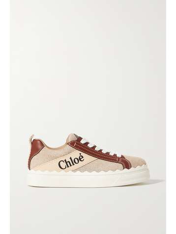 CHLOÉ Woody Lauren leather-trimmed logo-print cotton-canvas sneakers