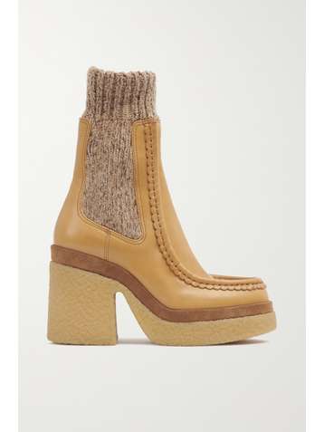 CHLOÉ Bottines chelsea plates-formes en mailles côtelées et en cuir Jamie