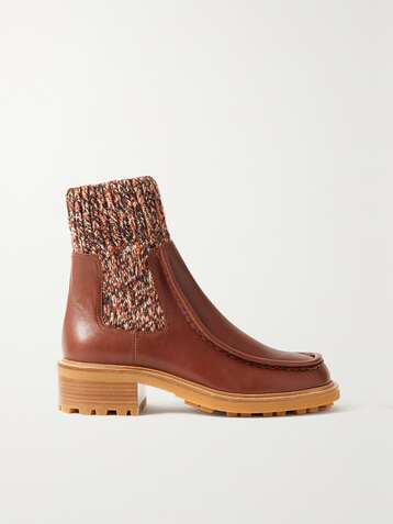 CHLOÉ Jamie leather and ribbed-knit boots