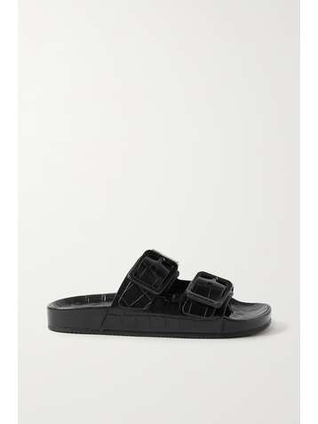 BALENCIAGA Mallorca Pantoletten aus Leder mit Krokodileffekt