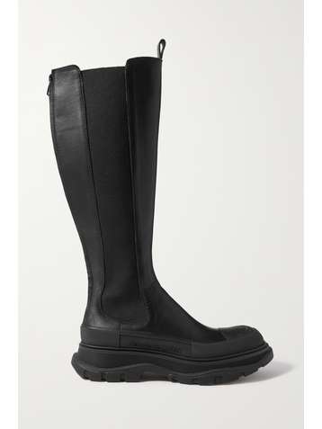 ALEXANDER MCQUEEN Kniehohe Stiefel aus Leder mit überstehender Sohle