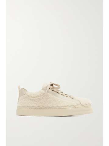 CHLOÉ Lauren scalloped leather and shearling sneakers