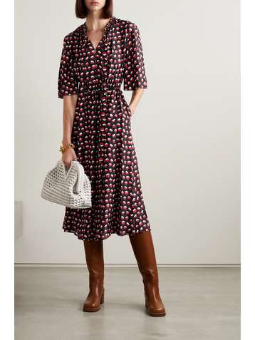 JASON WU Pussy-bow printed silk-blend jacquard midi dress