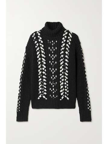 JASON WU Zopfstrickpullover aus Merinowolle mit Rollkragen und Details im Überwendlichstich