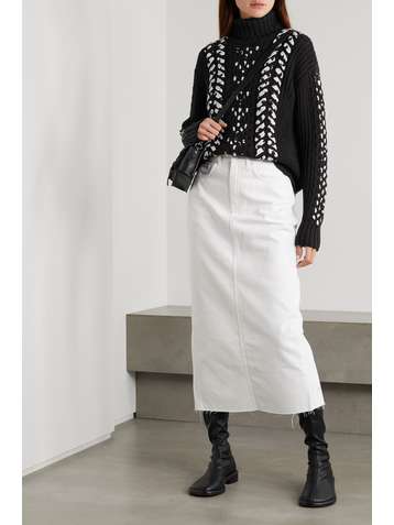JASON WU Zopfstrickpullover aus Merinowolle mit Rollkragen und Details im Überwendlichstich