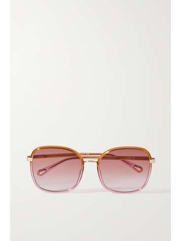 CHLOÉ Franky square-frame acetate and gold-tone sunglasses