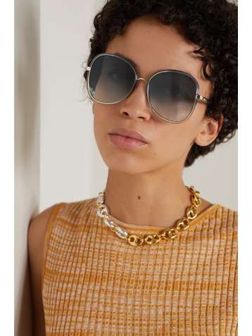 CHLOÉ Franky oversized round-frame acetate and gold-tone sunglasses