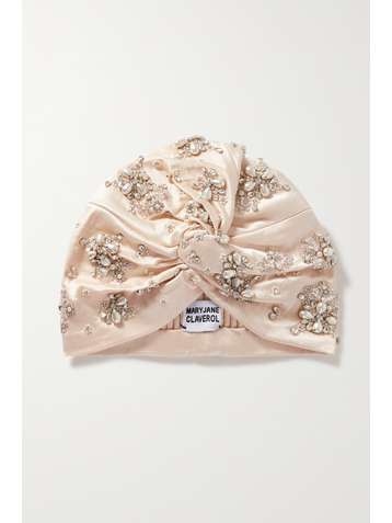 MARYJANE CLAVEROL Turban en satin stretch à ornements Monaco