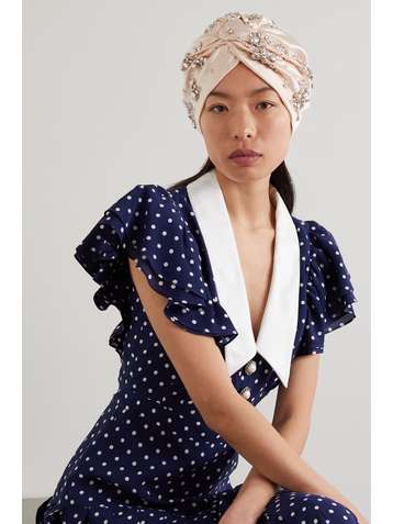 MARYJANE CLAVEROL Turban en satin stretch à ornements Monaco