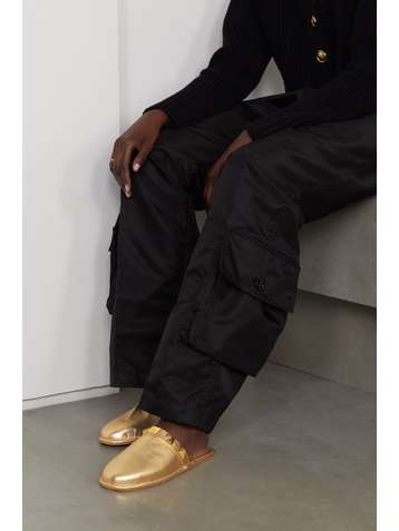 VALENTINO Valentino Garavani Roman Stud Slippers aus Metallic-Leder