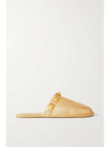 VALENTINO Valentino Garavani Roman Stud Slippers aus Metallic-Leder