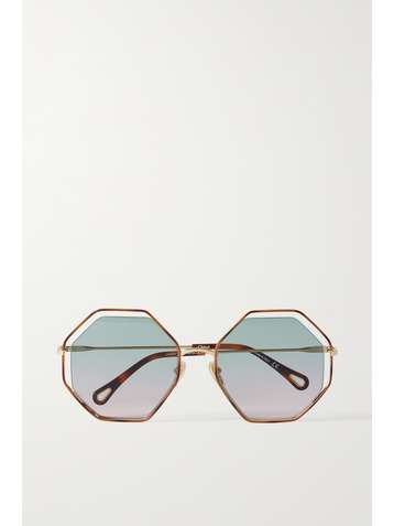 CHLOÉ Poppy octagon-frame gold-tone sunglasses