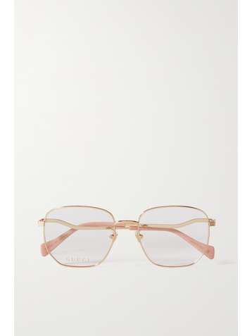 GUCCI EYEWEAR Lunettes de vue hexagonales en métal doré Wave