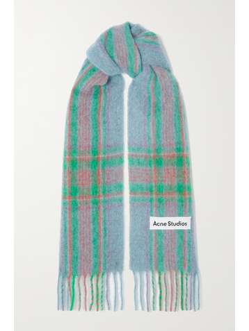 ACNE STUDIOS Fringed checked knitted scarf