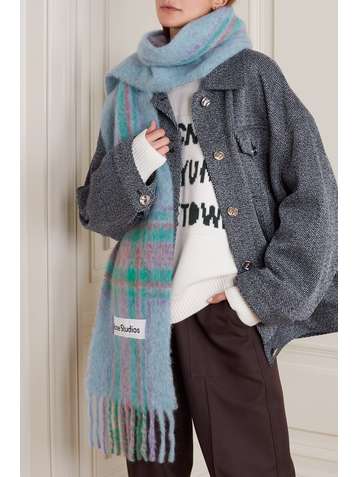 ACNE STUDIOS Fringed checked knitted scarf