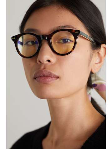 GUCCI EYEWEAR Round-frame tortoiseshell acetate blue light-blocking optical glasses