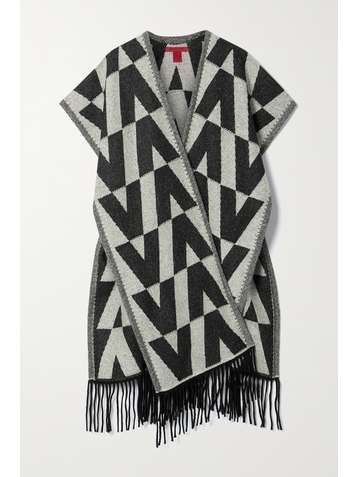 VALENTINO Fringed cashmere-jacquard poncho
