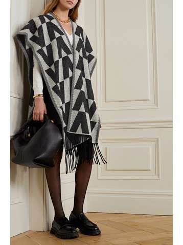 VALENTINO Fringed cashmere-jacquard poncho
