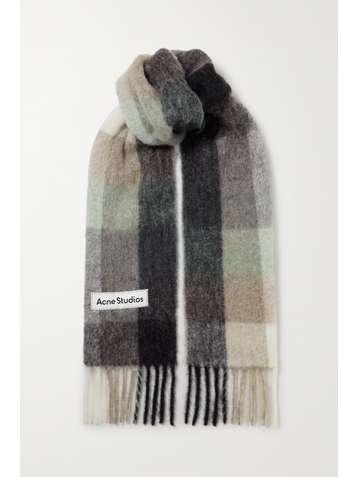 ACNE STUDIOS Fringed checked knitted scarf