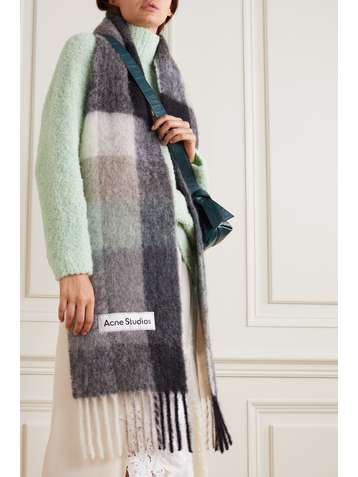 ACNE STUDIOS Fringed checked knitted scarf