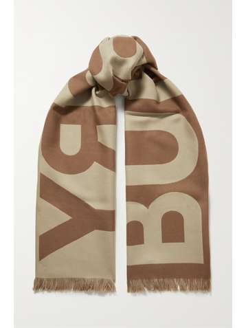 BURBERRY Fringed wool-jacquard scarf