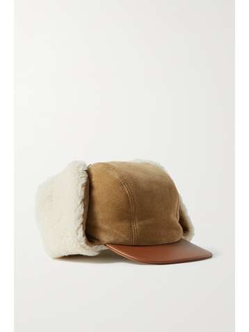 CHLOÉ Leather-trimmed suede and shearling hat