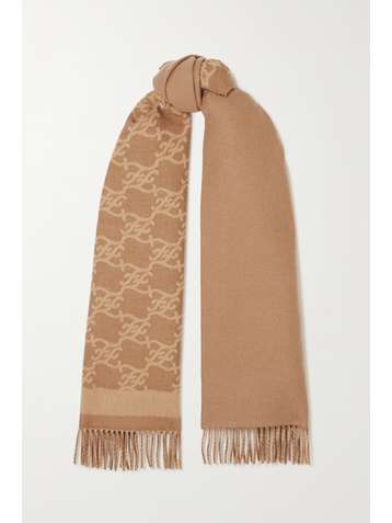 FENDI Fringed wool and cashmere-blend jacquard scarf