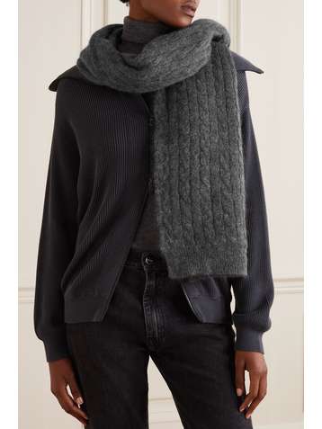 BRUNELLO CUCINELLI Bead-embellished metallic cable-knit scarf