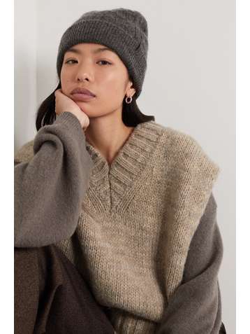 BRUNELLO CUCINELLI Bead-embellished metallic cable-knit beanie