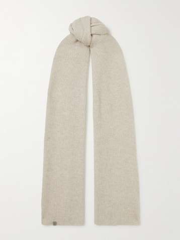 BRUNELLO CUCINELLI Bead-embellished ribbed cashmere scarf