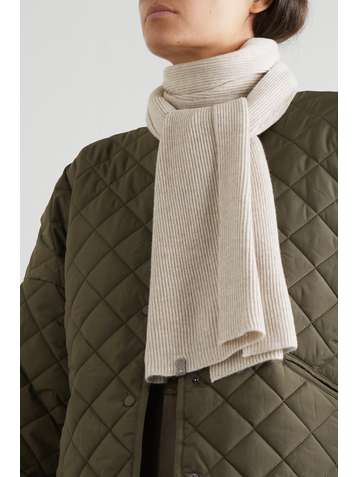 BRUNELLO CUCINELLI Bead-embellished ribbed cashmere scarf