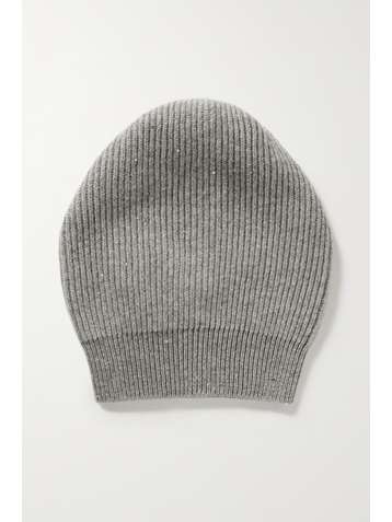 BRUNELLO CUCINELLI Sequin-embellished metallic ribbed-knit beanie