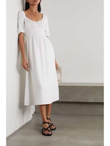 FAITHFULL THE BRAND + NET SUSTAIN Shay shirred linen midi dress